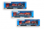 Lastwagen mit Anh�nger und Feuerwehrfahrzeugen